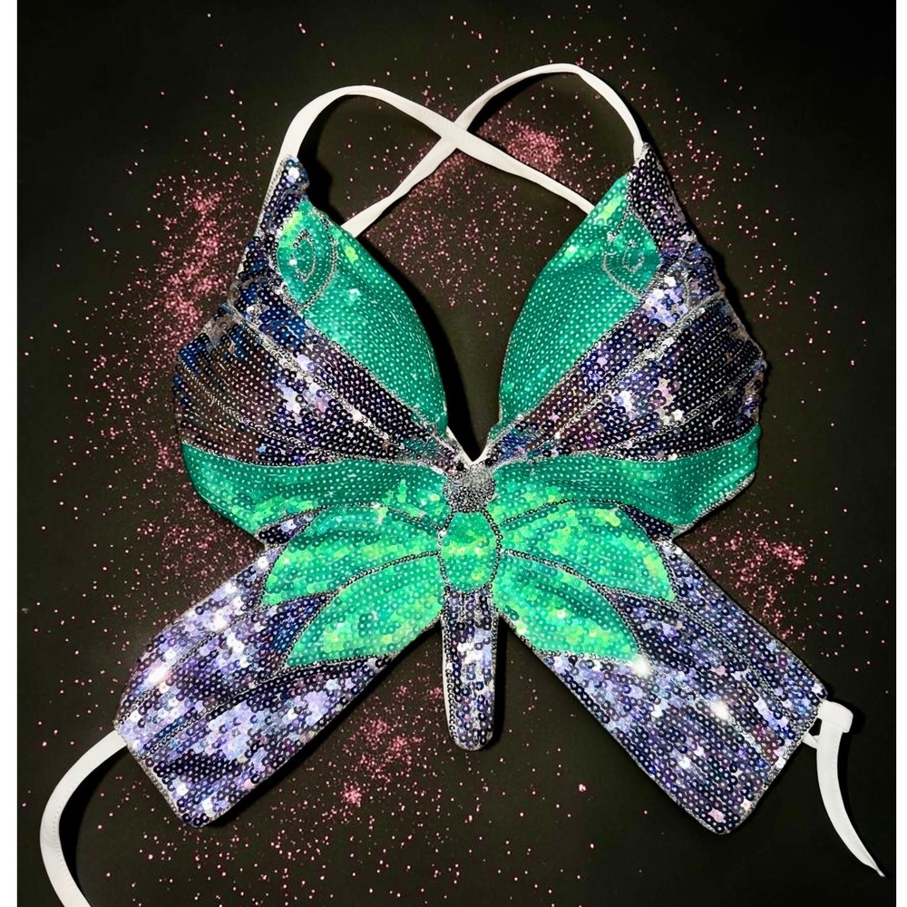 Butterfly Sequin Halter Crop Top - Lace up back - BRAND NEW!! *NWOT*